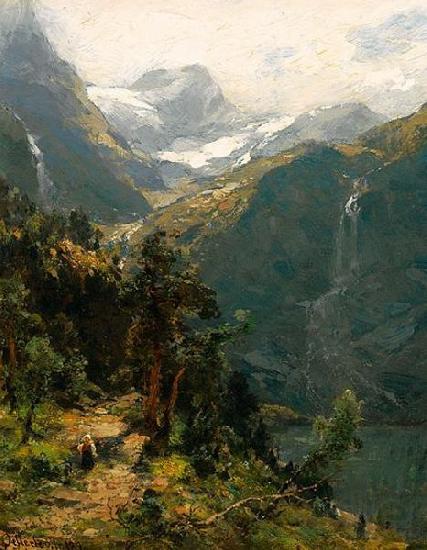 Carl jun. Oesterley Hochgebirgslandschaft an einem Sommertag